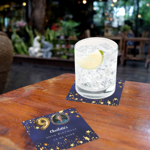 Dessous-de-verre Carré En Papier 90e anniversaire marine bleu or étoiles photo