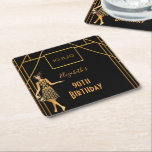 Dessous-de-verre Carré En Papier 90e anniversaire or noir Gatsby 1920's art déco<br><div class="desc">Elégant faux or et glam pour une grande fête Gatsby à thème 90e anniversaire! Un dessous de verre de papier de fête de style art déco en faux or et noir pour une fête glamour. Décoré avec une fille à flapper de style années 1920 et un cadre de style art...</div>