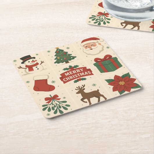 Dessous-de-verre Carré En Papier 9 Cute Merry Christmas Images (Incliné)
