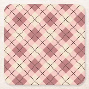 Dessous-de-verre Carré En Papier à damiers tartan plaid classique couleur beige bru