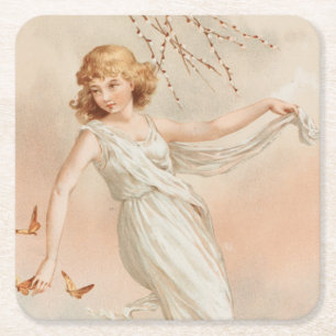 Dessous-de-verre Carré En Papier "À Pâques Joie" - Impression Vintage, L. Prang & C