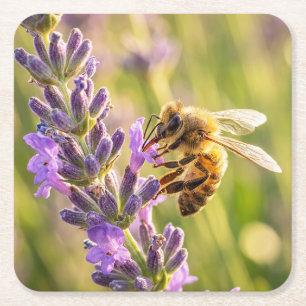 Dessous-de-verre Carré En Papier Abeille sur lavande
