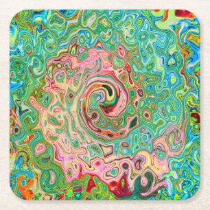 Dessous-de-verre Carré En Papier Abstrait Coloré Rétro Psychedélique Tourbillon Arc