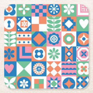 Dessous-de-verre Carré En Papier Abstrait Floral Scandinavian Folk Motif