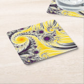 Dessous-de-verre Carré En Papier Abstrait moderne Jaune Fractal (Incliné)