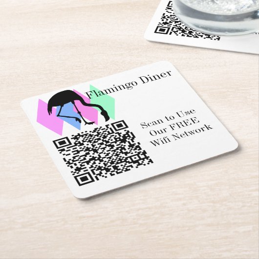 Dessous-de-verre Carré En Papier Accès réseau Wi-Fi QR Code personnalisé (Incliné)