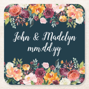 Dessous-de-verre Carré En Papier Accueil mariage de automne Personnalisé Élégant Fl