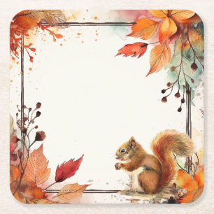 Dessous-de-verre Carré En Papier Action de grâce Feuilles d'automne Écureuil