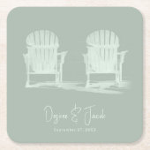 Dessous-de-verre Carré En Papier Adirondack Chaises De Plage Mariage Vert Sage (Devant)