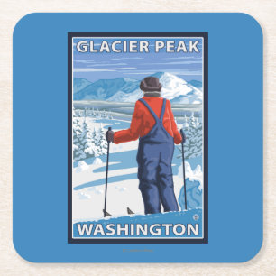 Dessous-de-verre Carré En Papier Admirer de skieur - crête de glacier, Washington