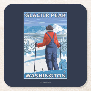 Dessous-de-verre Carré En Papier Admirer de skieur - crête de glacier, Washington