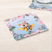 Dessous-de-verre Carré En Papier Adorable bébé fille papillon enfant fête d'anniver (Incliné)