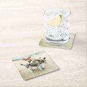 Dessous-de-verre Carré En Papier Adorable Chiots jouant sur la plage (En situation)