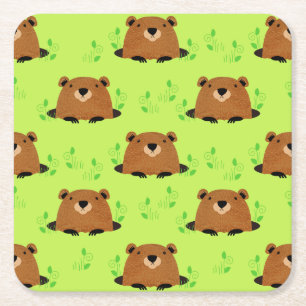 Dessous-de-verre Carré En Papier Adorable Motif de la marmotte de bois
