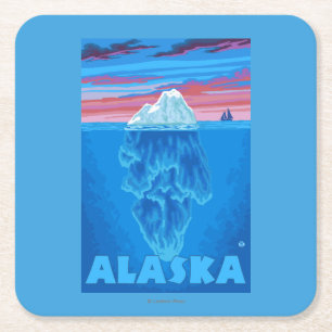 Dessous-de-verre Carré En Papier Affiche de Vintage voyage d'AlaskaIceberg
