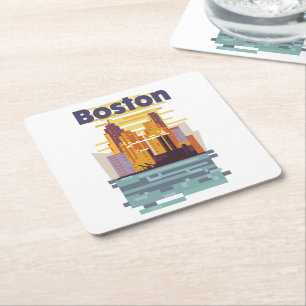 Dessous-de-verre Carré En Papier Affiche de voyage à Boston