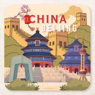 Dessous-de-verre Carré En Papier Affiche de voyage à Pékin en Chine Art mural de