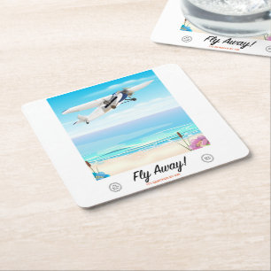 Dessous-de-verre Carré En Papier Affiche de voyage de dessin animé vintage Fly away