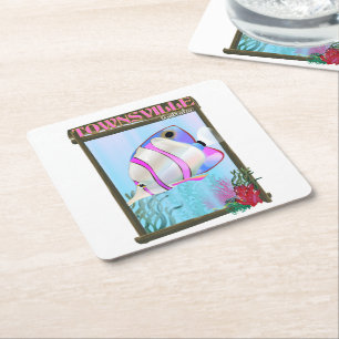 Dessous-de-verre Carré En Papier Affiche de voyage de poissons tropicaux de Townsvi