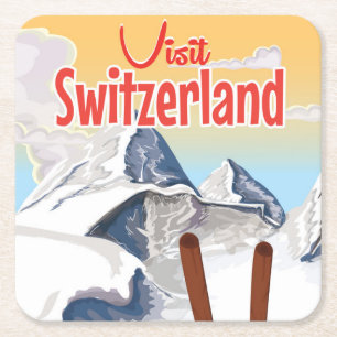 Dessous-de-verre Carré En Papier Affiche de voyage de ski en Suisse