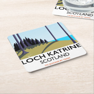 Dessous-de-verre Carré En Papier Affiche de voyage Loch katrine ecosse