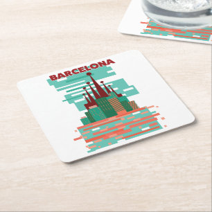 Dessous-de-verre Carré En Papier Affiche de voyage rétro Barcelone