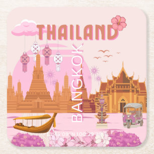 Dessous-de-verre Carré En Papier Affiche de voyage rétro boho Bangkok Thaïlande