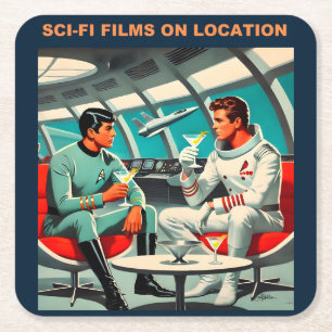 Dessous-de-verre Carré En Papier Affiche de voyage spatial Martini Films de science