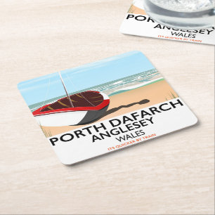 Dessous-de-verre Carré En Papier Affiche de voyage vintage de Porth Dafarch, Angles