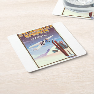 Dessous-de-verre Carré En Papier Affiche de voyage vintage de Steamboat Springs col