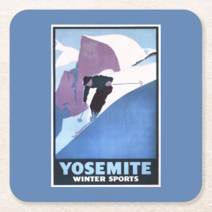 Dessous-de-verre Carré En Papier Affiche promotionnelle de ski de sports d'hiver