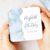 Dessous-de-verre Carré En Papier Agate Geode Script Baby Blue Gold Mariage