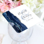Dessous-de-verre Carré En Papier Agate Geode Script Marine Blue Silver Mariage<br><div class="desc">Cet élégant dessous de verre mariage moderne présente une conception géométrique d'agate bleu marine ornée d'une parties scintillant en faux argent. Customisez facilement le texte gris fusain sur un arrière - plan blanc, avec les noms de la mariée et du marié en calligraphie manuscrite sur une grande et pâle amande...</div>