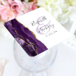 Dessous-de-verre Carré En Papier Agate Geode Script Purple Gold Mariage<br><div class="desc">Cet élégant dessous de verre mariage moderne présente une aquarelle violette géode ornée d'une parties scintillant en faux or. Customisez facilement le texte gris fusain sur un arrière - plan blanc,  avec les noms de la mariée et du marié en calligraphie manuscrite sur une grande et pâle esperluette lavande.</div>