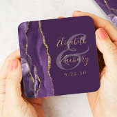 Dessous-de-verre Carré En Papier Agate Géode Script Violet Or Prune Mariage