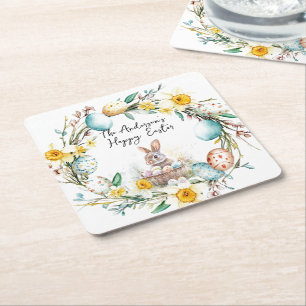 Dessous-de-verre Carré En Papier Agneau à croix I oeufs et fleurs Pâques