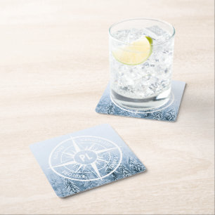 Dessous-de-verre Carré En Papier Aiguille de compas monogramme forêt d'épinette d'h