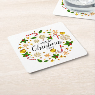 Dessous-de-verre Carré En Papier Ajouter Année Joyeux Noël 20xx Thème de Noël