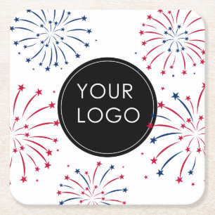 Dessous-de-verre Carré En Papier Ajouter un logo 4 juillet entreprise Fireworks
