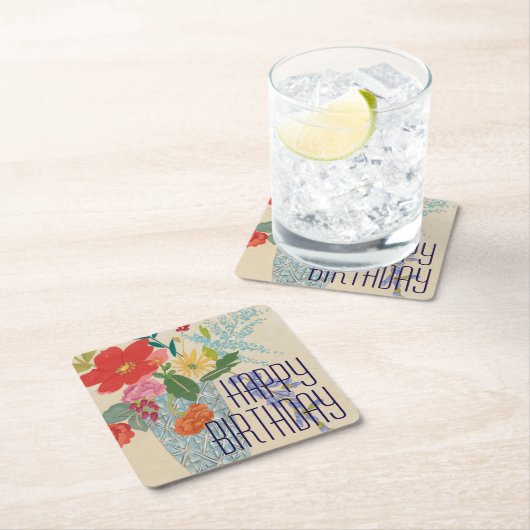 Dessous-de-verre Carré En Papier Ajouter votre texte | Spring Blossoms II (En situation)