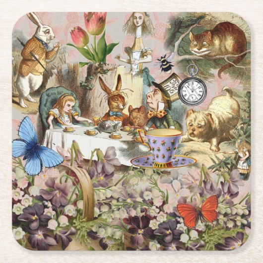 Dessous-de-verre Carré En Papier Alice in Wonderland tea party characters (Devant)