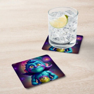 Dessous-de-verre Carré En Papier Alien de l'espace et ami 