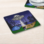 Dessous-de-verre Carré En Papier Alien d'enlèvement extra-terrestre (Incliné)