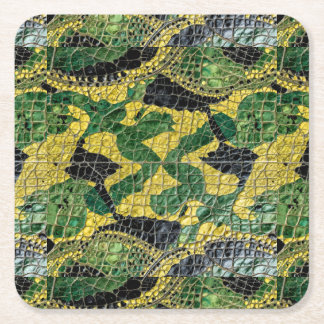 Dessous-de-verre Carré En Papier Alligator Crocodile Dragon Cuir Vert Jaune