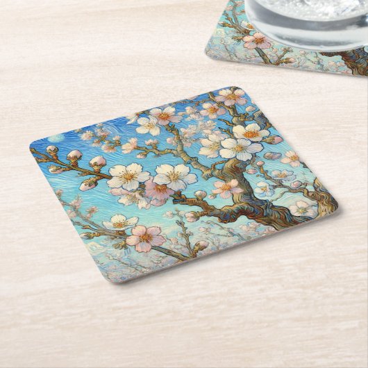Dessous-de-verre Carré En Papier Almond Blossoms (Vincent van Gogh) (Incliné)