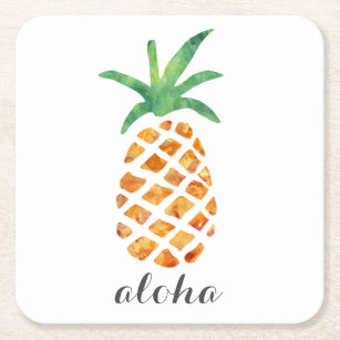 Dessous-de-verre Carré En Papier Aloha ananas tropical d'aquarelle