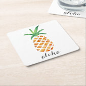 Dessous-de-verre Carré En Papier Aloha Aquarelle tropicale ananas (Incliné)