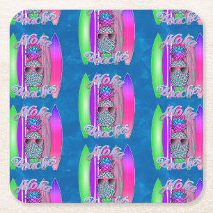 Dessous-de-verre Carré En Papier Aloha Plages Été Surf Pineapple