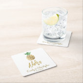 Dessous-de-verre Carré En Papier Aloha Tropical Hawaiian Mariage Ananas Blanc (En situation)