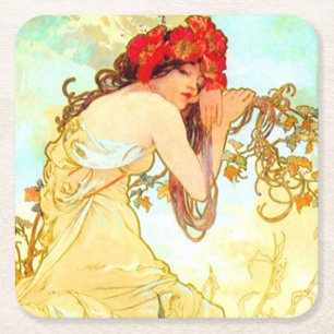 Dessous-de-verre Carré En Papier Alphonse Mucha Art Nouveau Été